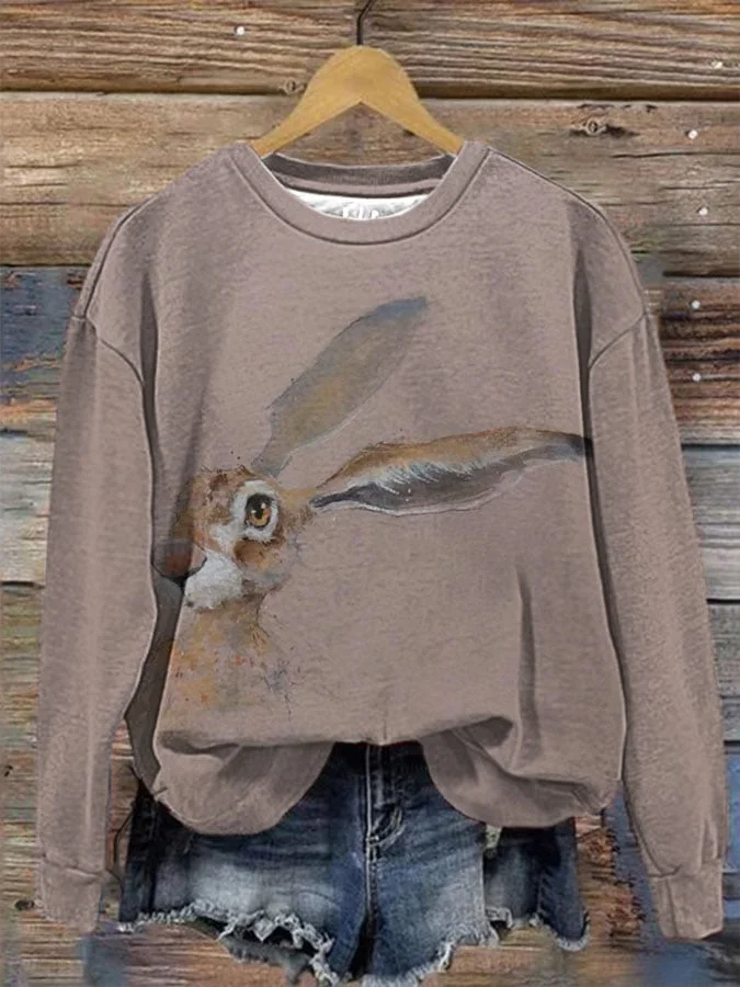 Women's Watercolor Bunny Print Sweatshirt