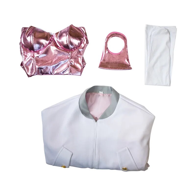 [Wetrose] In Stock Pink Luna Sexy Cosplay Costume Mask League Figure Coat Bodysuit Leather Latex Full Set Wig Halloween Xmas