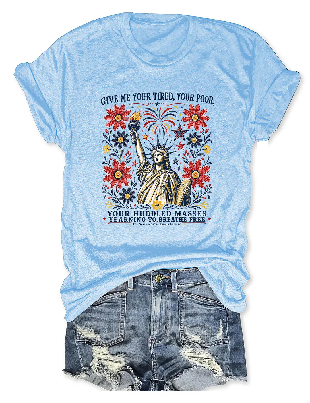 Statue Of Liberty USA Floral T-shirt