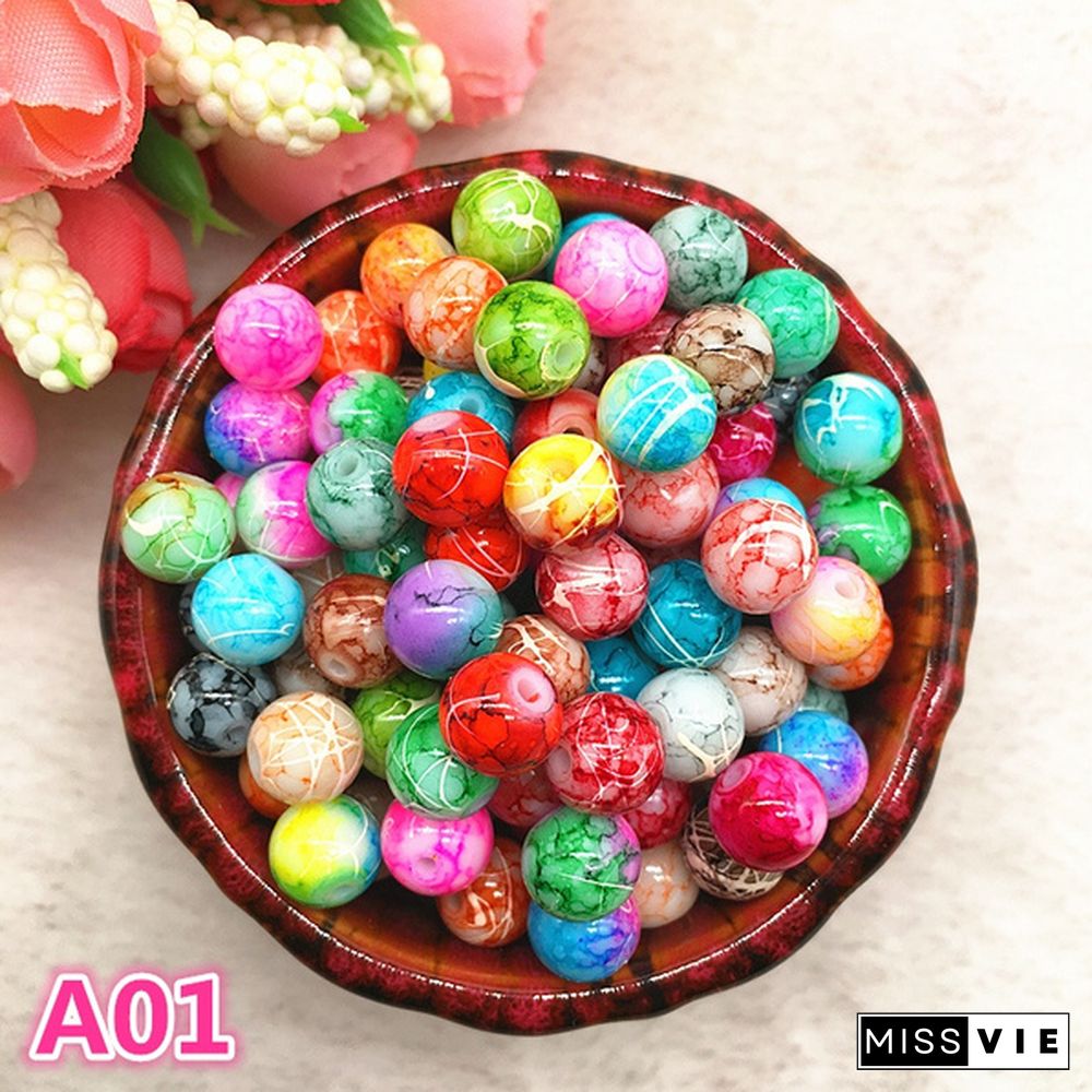 NEW 4-10mm Mix-color Round Pattern Glass Beads Loose Spacer Beads For Jewelry Making DIY Bracelets Earrings