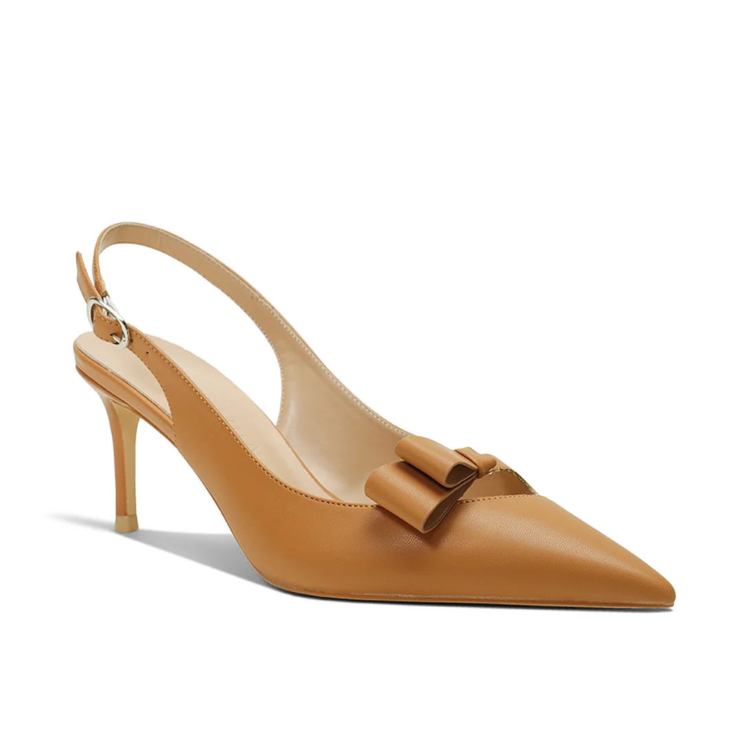 65mm Women's pointed Toe Kitten Heel Slingback Pumps Patent Shoes-MERUMOTE