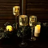Set of 3 | Gold Long Stem Speckled Mercury Cylinder Glass Vases, Tealight Candle Holder Set - 12",14",16"