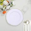 10 Pack | 9" White / Gold Scalloped Rim Plastic Dinner Plates, Disposable Party Plates