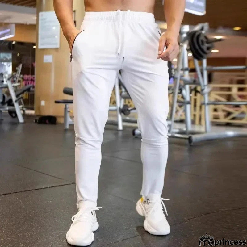 Men's Polyester Drawstring Closure Fitness Gymwear Trousers