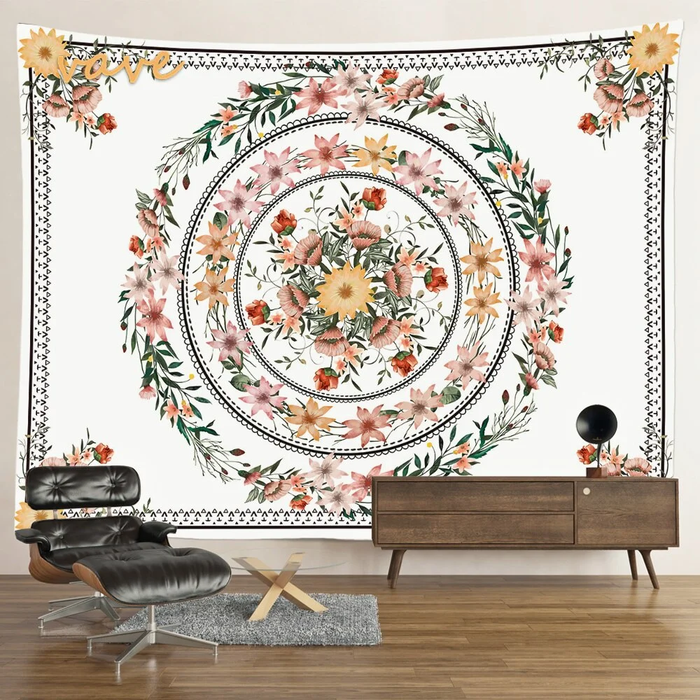 Nigikala Phase Tapestry Black and White Wall Hanging Boho Hippie Mandala Cloth Fabric Tapestry Flower Aesthetic Room Dorm Decor