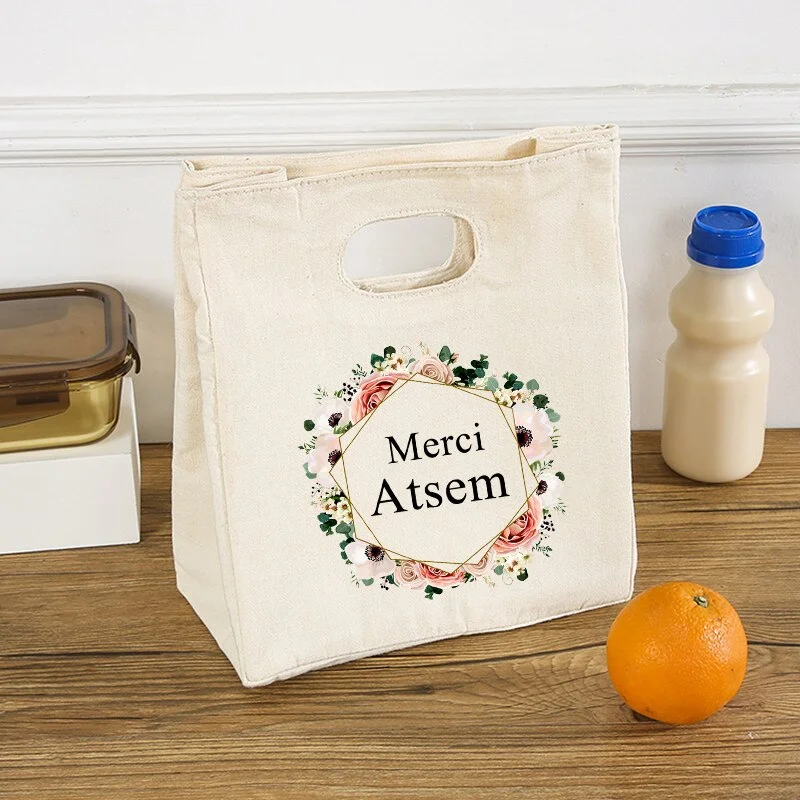 Merci Atsem Printed Cooler Bags Lunch Bag Portable Insulated  Bento Totes Thermal School Picnic Food Storage Pouches Atsem Gifts