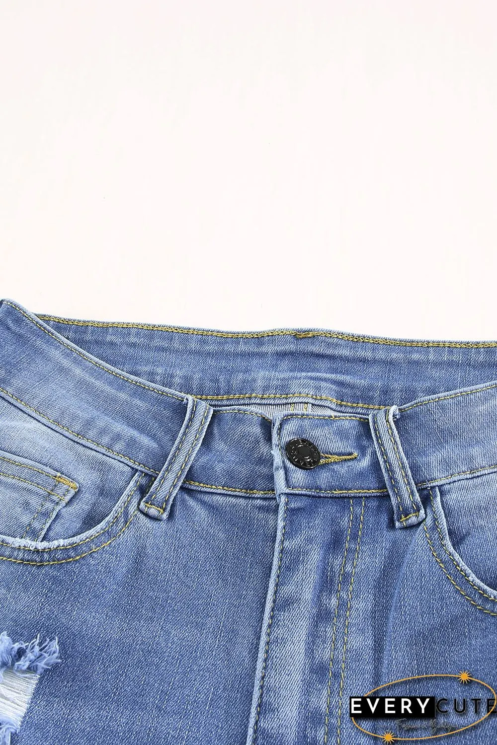 Sky Blue Ripped Tassel Bermuda Jean Shorts