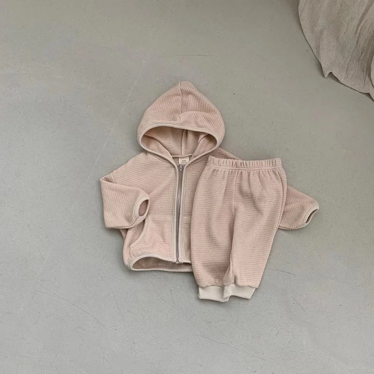 Baby Casual Solid Color Hooded Sweatsuit 2 Pieces Set