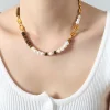 Natural Pearls & Brown Tiger Eye Stone Necklace Bracelet