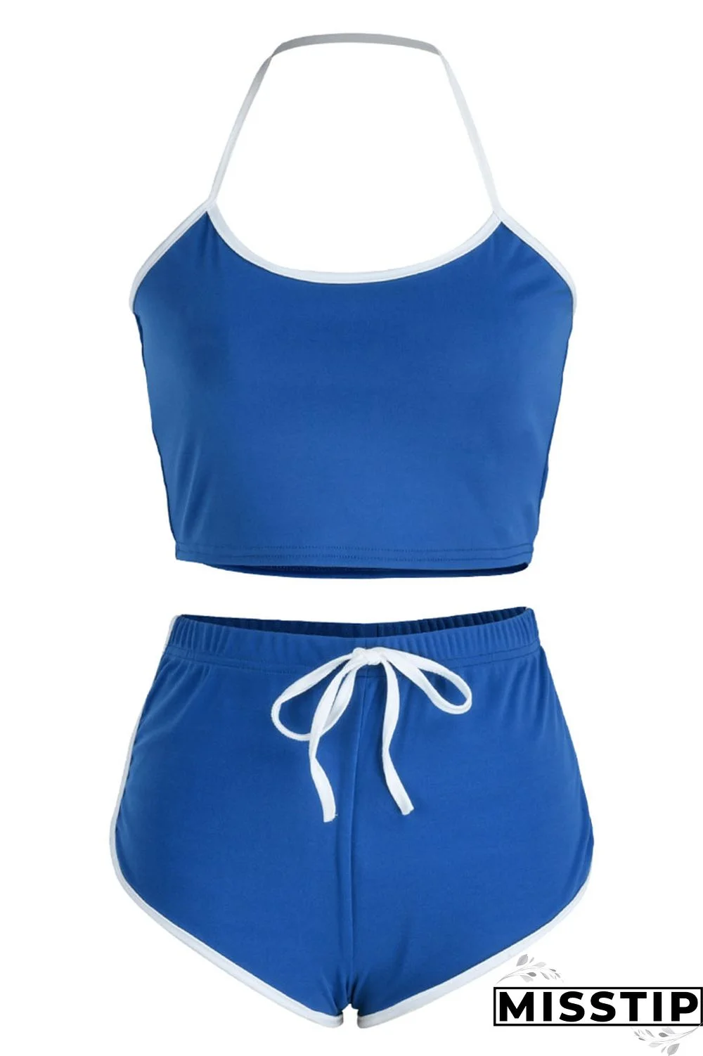 Green Fashion Casual Solid Patchwork Backless Halter Sleeveless Two Pieces