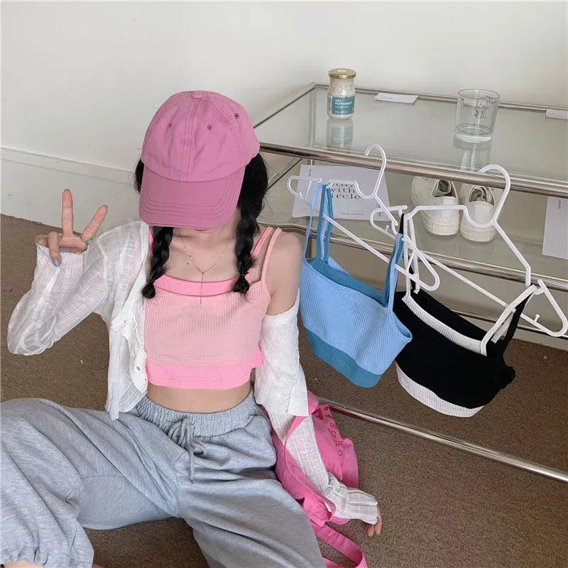Uveng Uveng Girl Sports Slings Small Vest Women Wear In The Summer Inside The Bottom Of The Chest Design Small Fake Two-Piece Top