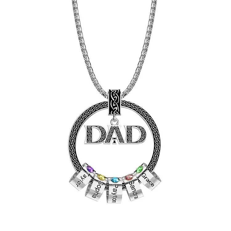 Dad Necklace Personalized Circle Men Necklace with Birthstones Engraved 5 Names Gifts For Father