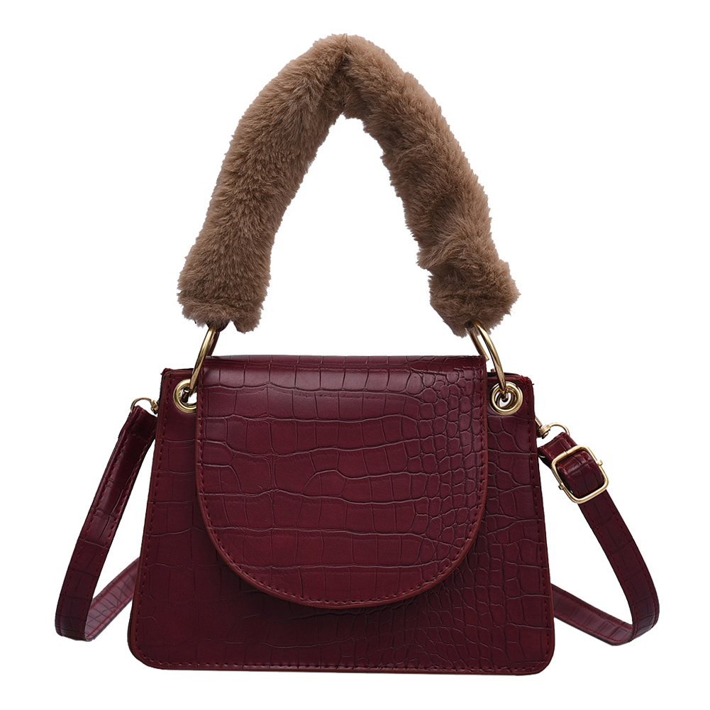 

Retro PU Alligator Shoulder Purse Women Plush Handle Messenger Bag -Red, 501 Original