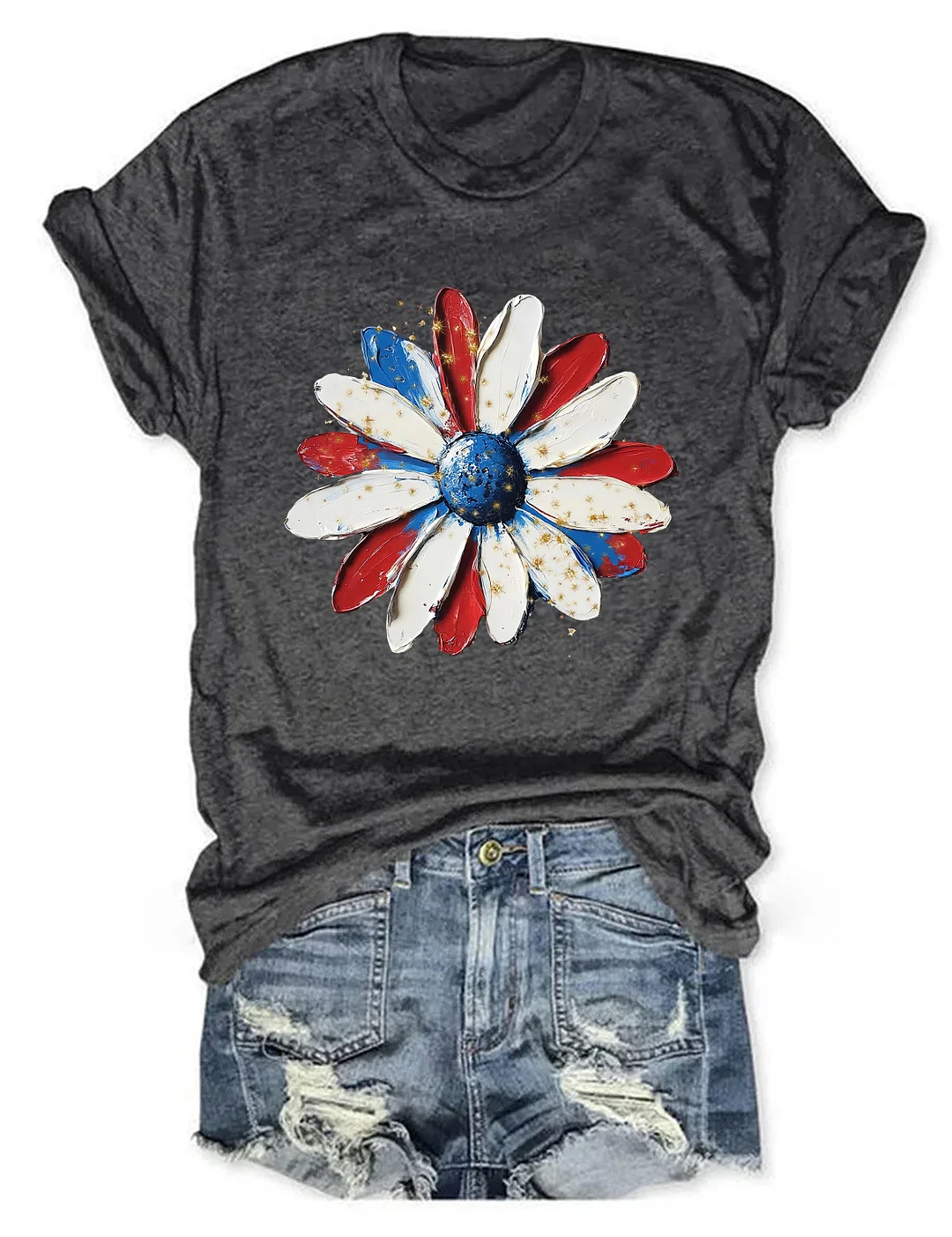 Patriotic Painted Daisy Handpainted T-shirt