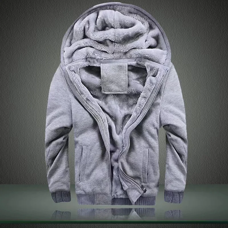 Men's Solid Color Hooded Velvet Cotton Jacket