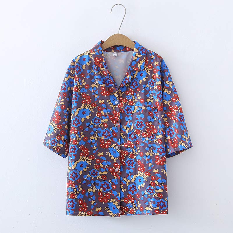 Vintage Floral Print Pocket Loose T-Shirt