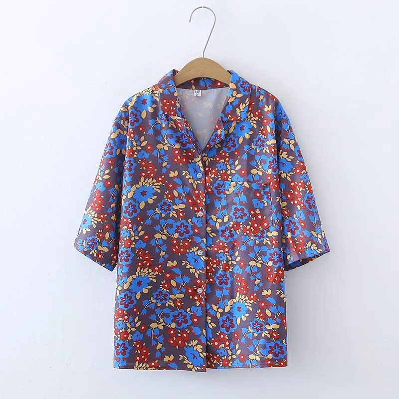 Vintage Floral Print Pocket Loose T-Shirt
