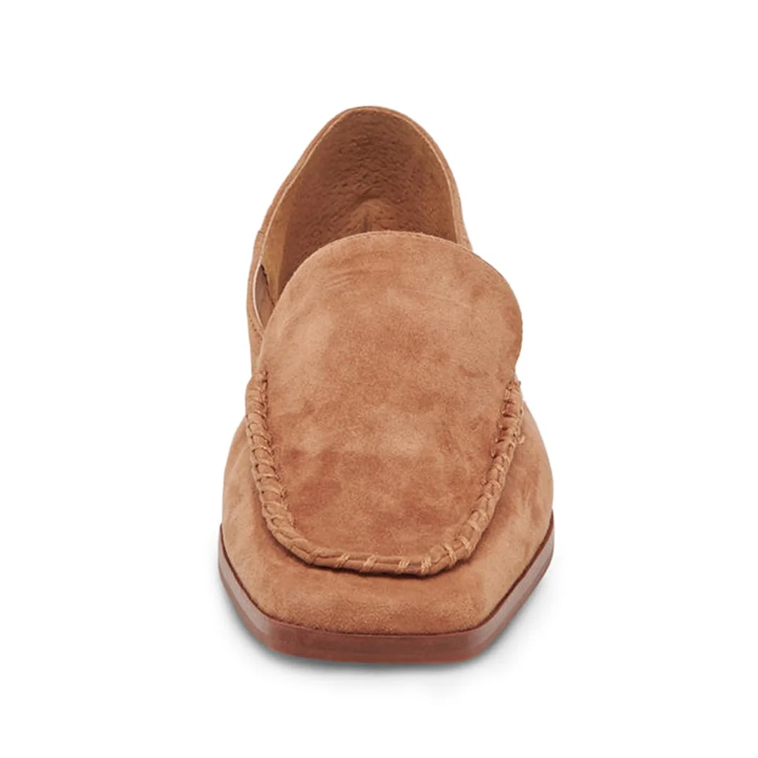 Dark Brown Faux Suede Square Toe Flat Comfy Loafers for Women