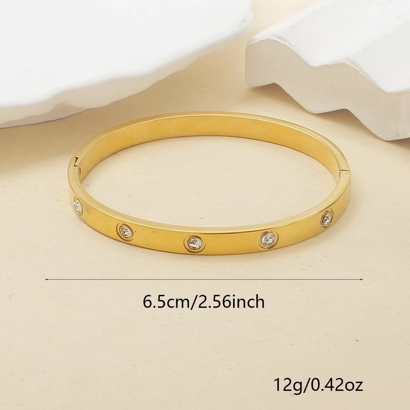 Casual Elegant Solid Color 304 Stainless Steel 18K Gold Plated Zircon Bangle In Bulk