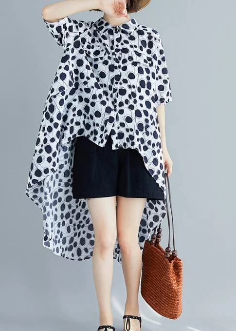 Beach lapel asymmetric chiffon clothes For Women Boho white dotted shirt Summer