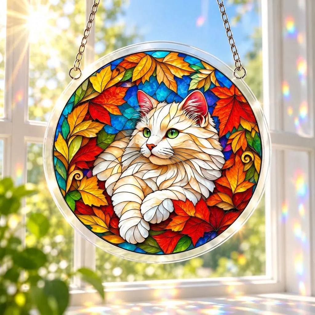 Autumn Cat Stained Glass Suncatcher Puzzle