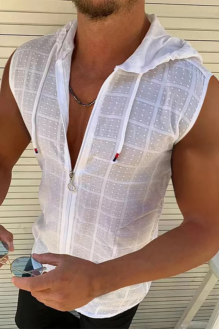Hooded Short Sleeve Shirts with Zipper Slim Fit Tank Top