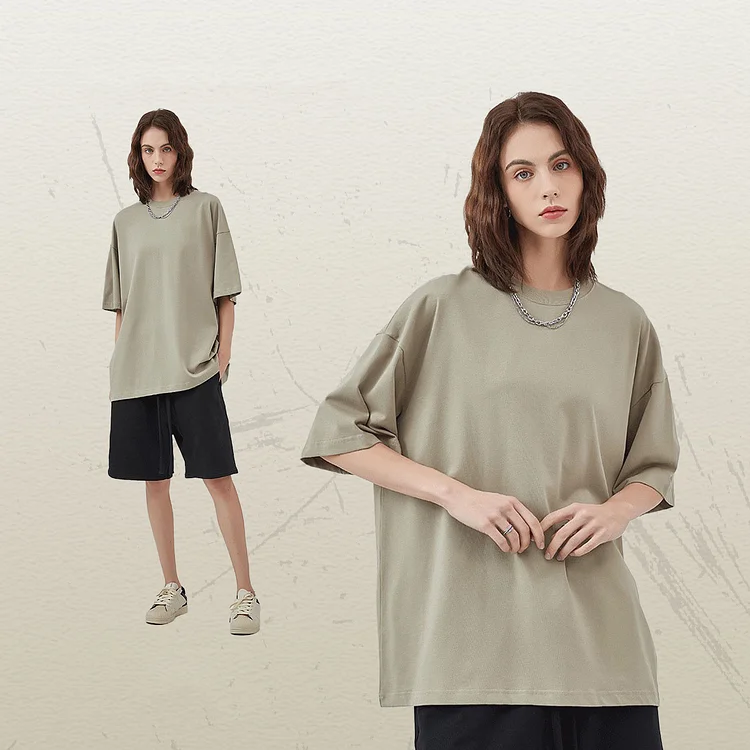 Premium Weight Cotton Crewneck T-Shirt - Light apricot green-FG  Stunahome.com