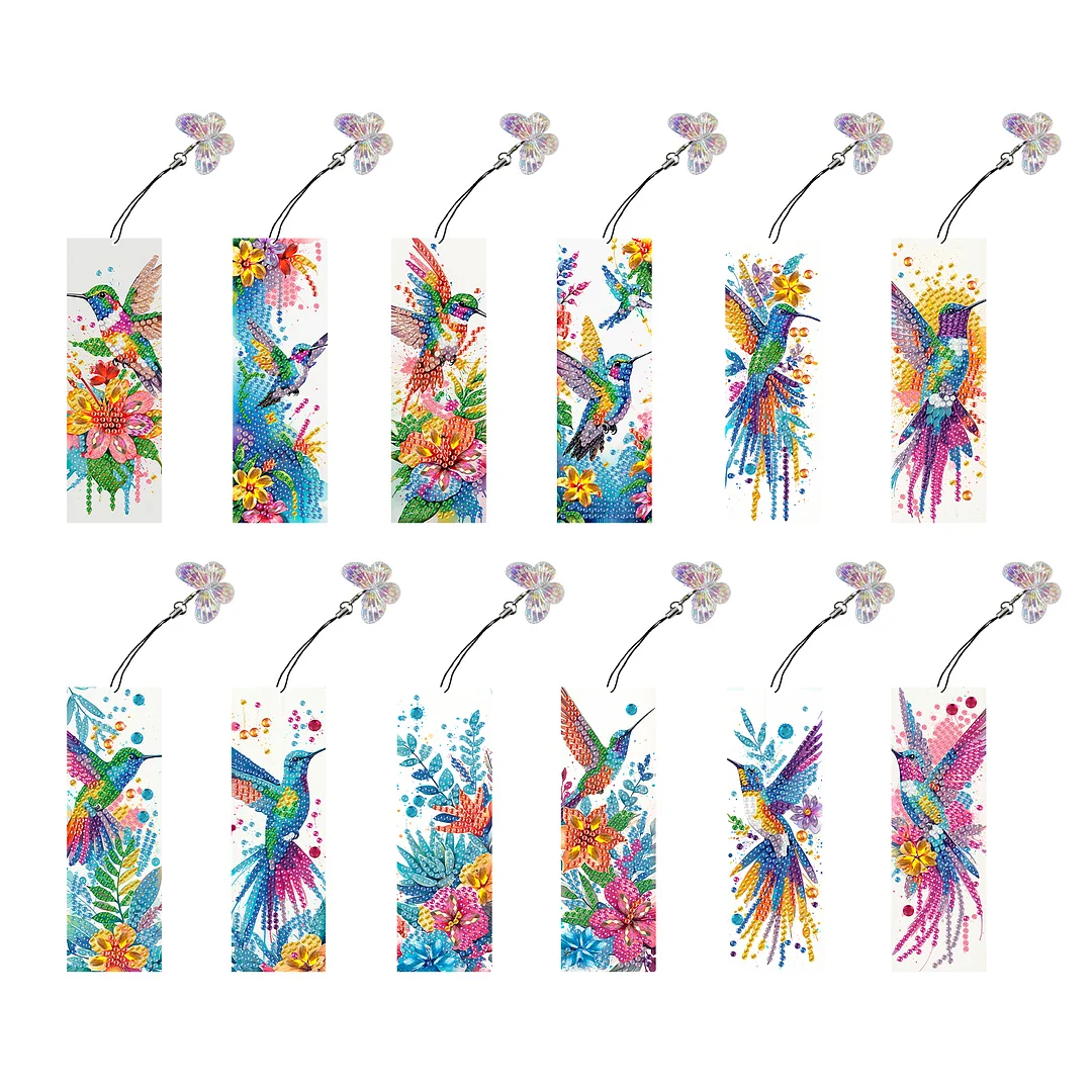 12Pcs Hummingbird DIY Diamond Art Painting Bookmark for Reading Enthusiasts