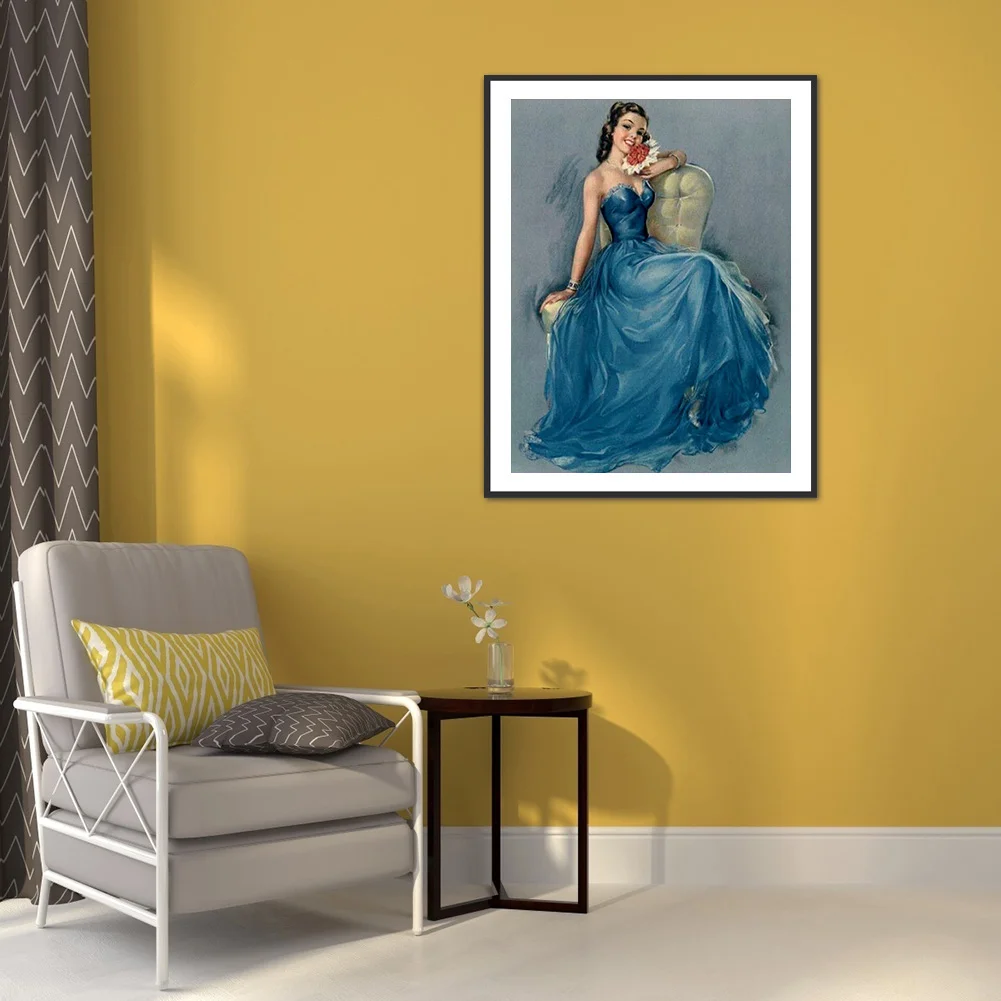 Full Round Diamond Painting 30*40cm - Woman In Blue Dress