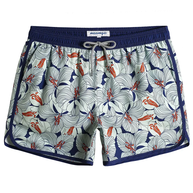4.5 Inch Inseam Vintage Classical Flowers Swim Trunks