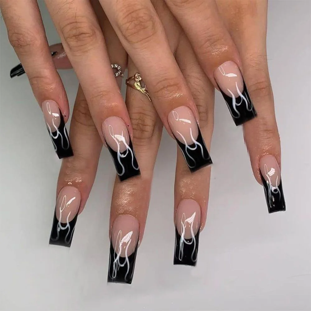 Fake nails with rainbow wave design Detachable Ballerina False Nails Wear Long Coffin Nails Full Cover Nail Tips Press On Nails