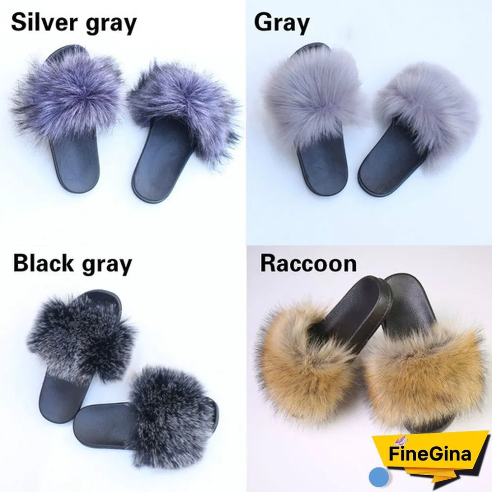 New Hot Fashion Ladies Girls Hairy Slippers Women Fox Fur Slippers Sandals Fluffy Fur Slides Beach Shoes Plus Size