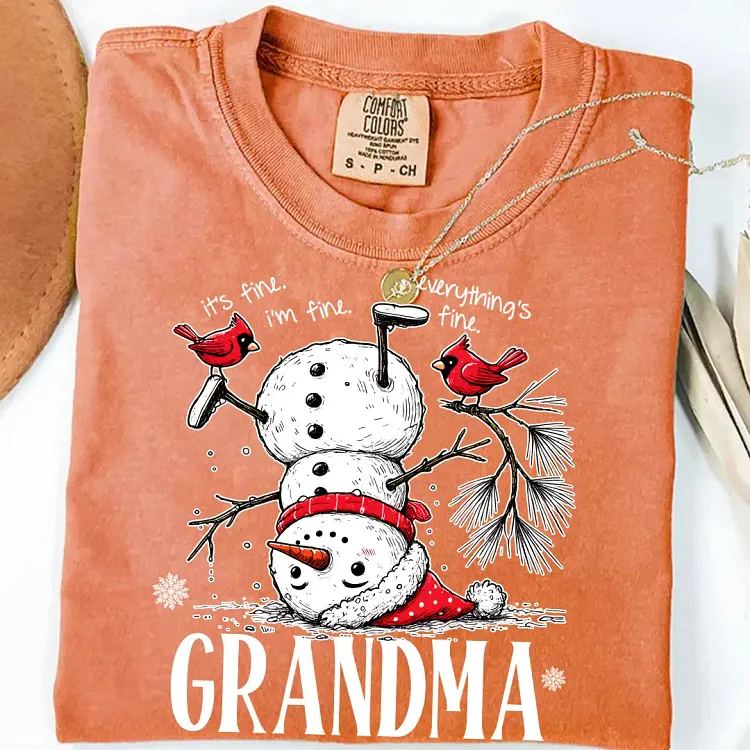 Personalized Grandma Christmas, Custom Kids Names, Funny Snowman Shirt, It's Fine, I'm Fine, Everything's Fine Winter, Christmas Gift for Grandma