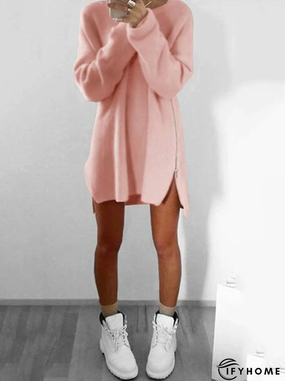 Fluffy Zipper Long Sleeve Casual H-line Sweater | IFYHOME