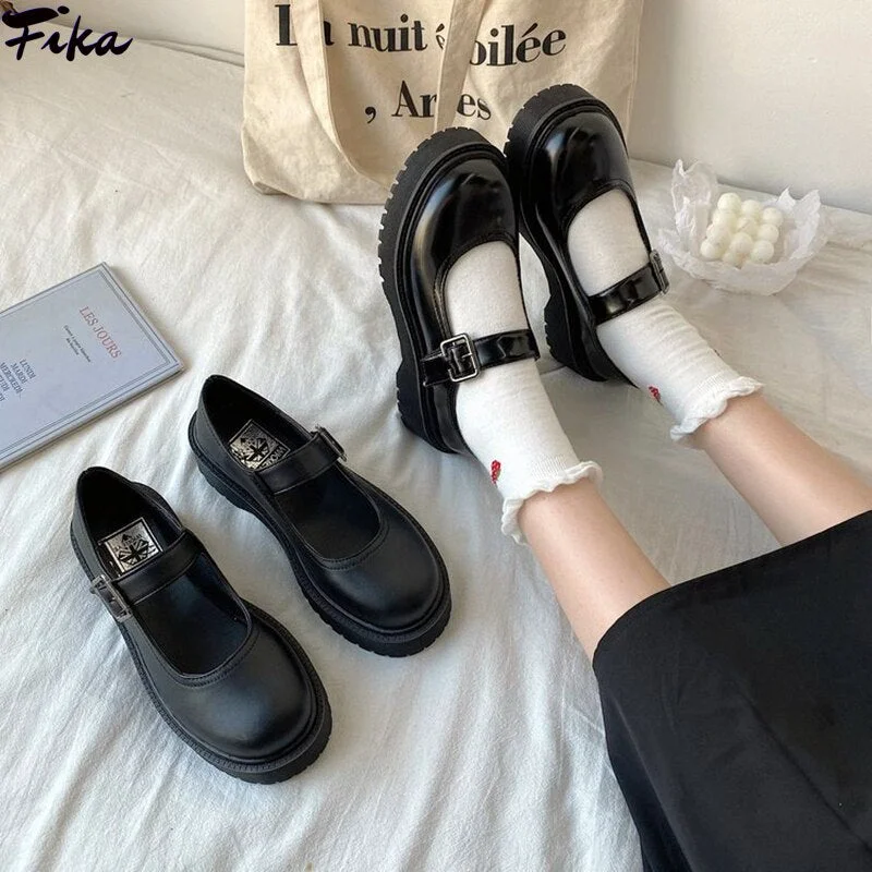 Lolita Shoes Platform Mary Janes Shoes Patent Leather Women Buckle Strap Dress Shoe zapatos mujer Black shoes for women