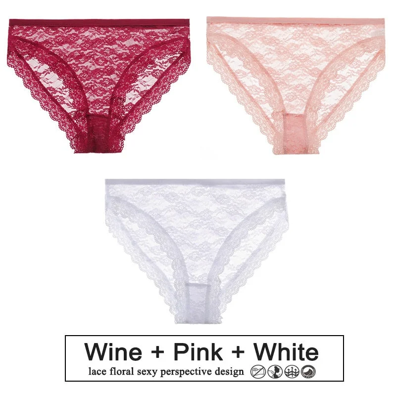 3PCS/Set Perspective Panties Sexy Women Underwear Floral Lace Panties Female Lingerie Briefs for Woman Intimate Pantys Plus Size