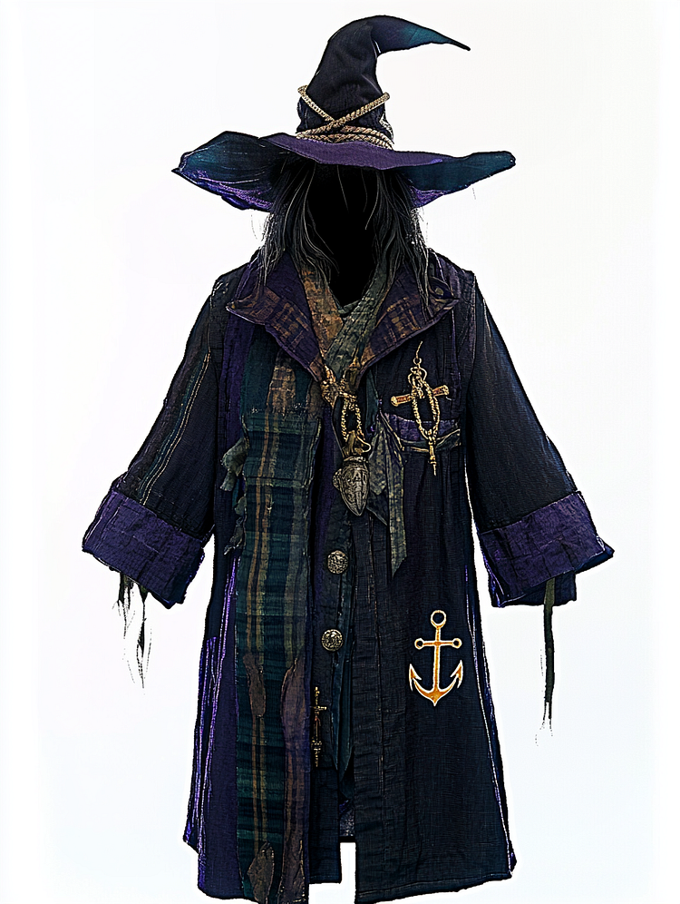 Pirate ship anchor plaid long wizard cape 3769