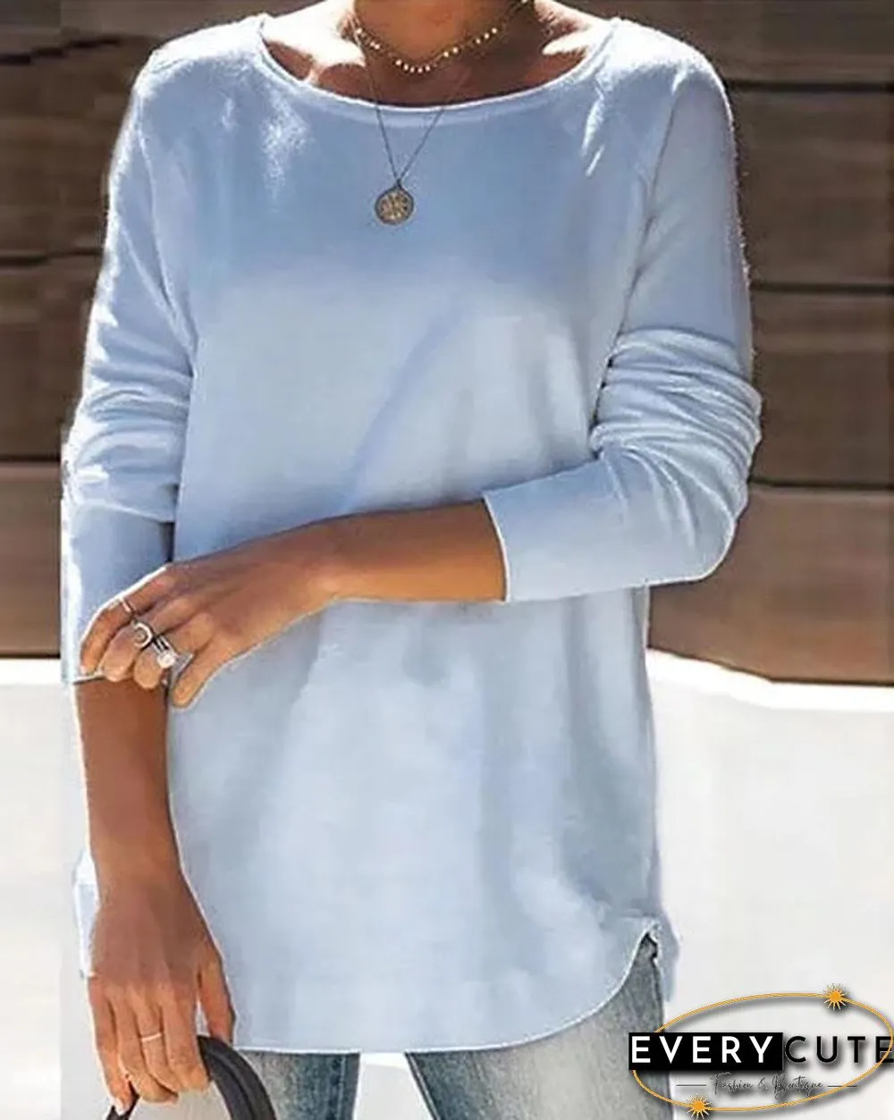 Crew Neck Solid Casual Shirts & Tops