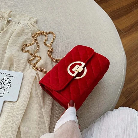 Vintage Fashion Female Plaid Square Bag 2021 New Quality Velvet Women's Designer Handbag Lock Chain Shoulder Messenger Bags