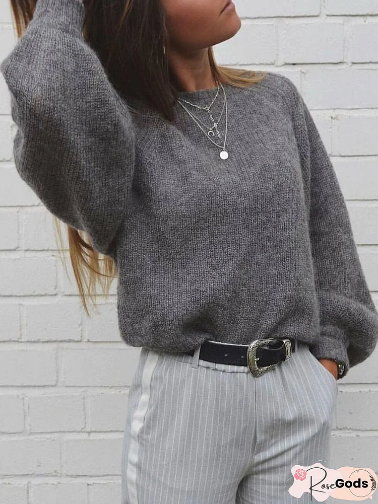 Grey Long Sleeve Casual Plus Size Sweater