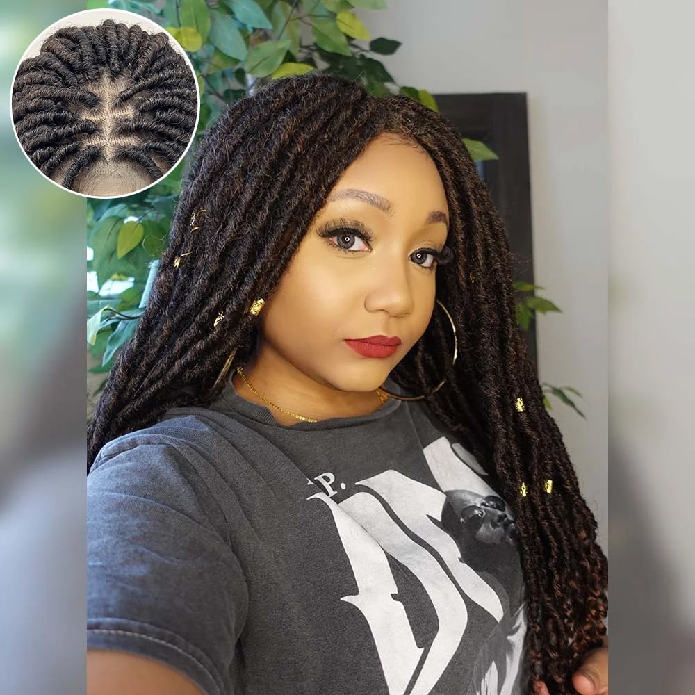 WeQueen Brown Goddess Locs with Curly Ends Lace Closure Wigs