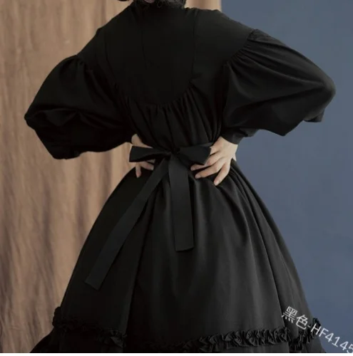 Brownm Brownm Maid COS Suit New Loose Button Collar Lace Lantern Sleeve Decoration Lolita Dress