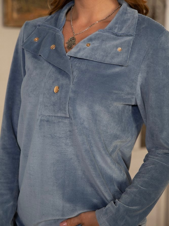 Buttoned Long Sleeve Sweatshirt Zaesvini