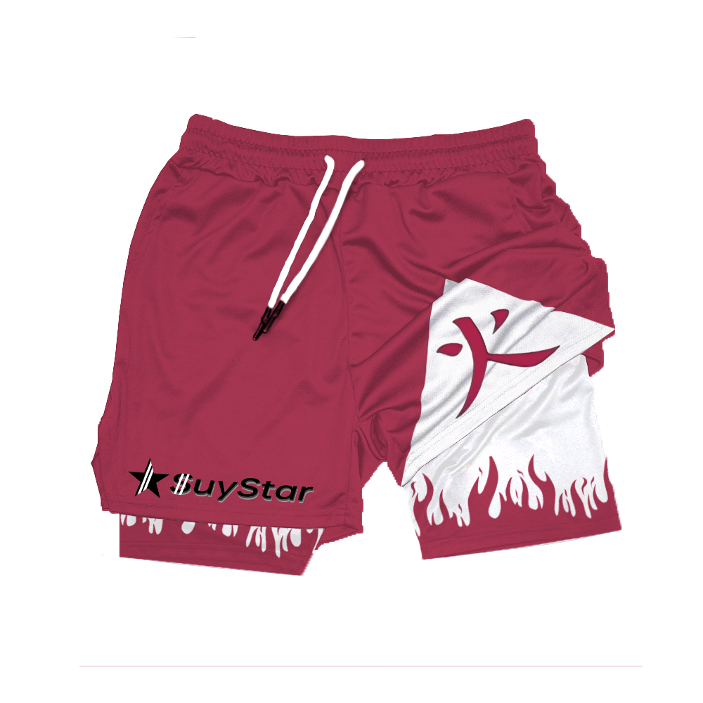 Men's Anime Print Drawstring Double Layer Shorts、、URBENIE