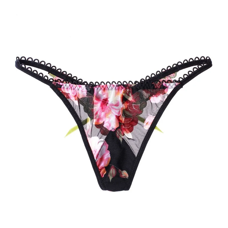 Floral Mesh Transparent Panties Women G String Sexy Bandage Lingerie Thongs Low Waist Seamless Intimates Underwear lenceria