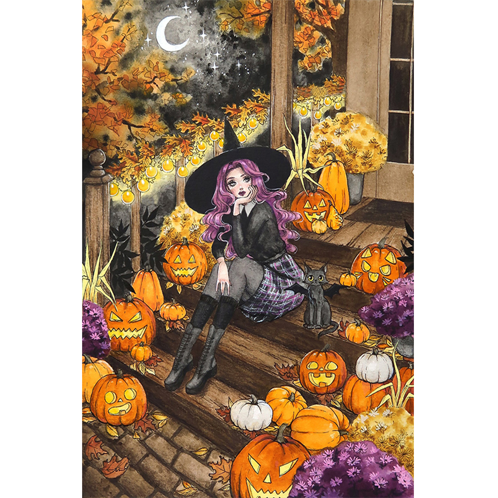 Pumpkin Witch Girl 40*60cm(canvas) full round drill diamond painting