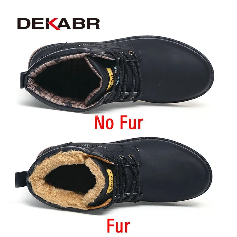 DEKABR 2022 Newest Autumn Winter Ankle Warm Boots Quality PU Leather Men Casual Working Shoes Vintage Style Lace Up Men Boots