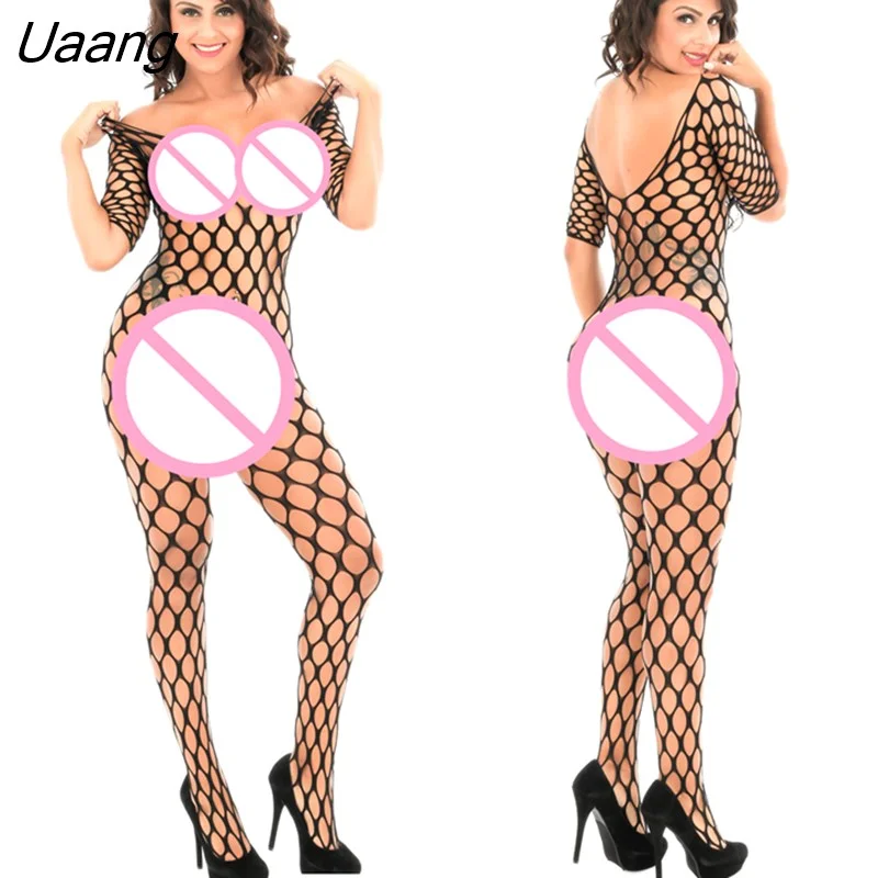 Uaang Plus Size Sexy Lingerie Women Fishnet Bodystockings Erotic Temptation Clothing Big Net Porno Bodysuit underwear costumes