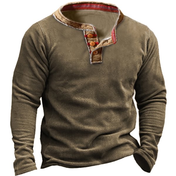 Men's Outdoor Polar Fleece Comfortable Retro Henley Collar Sweatshirt