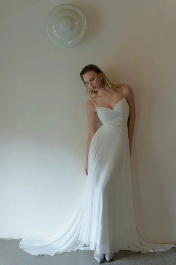  White Chiffon Summer Spaghetti-Straps Chic Back Prom Dress ZT0639